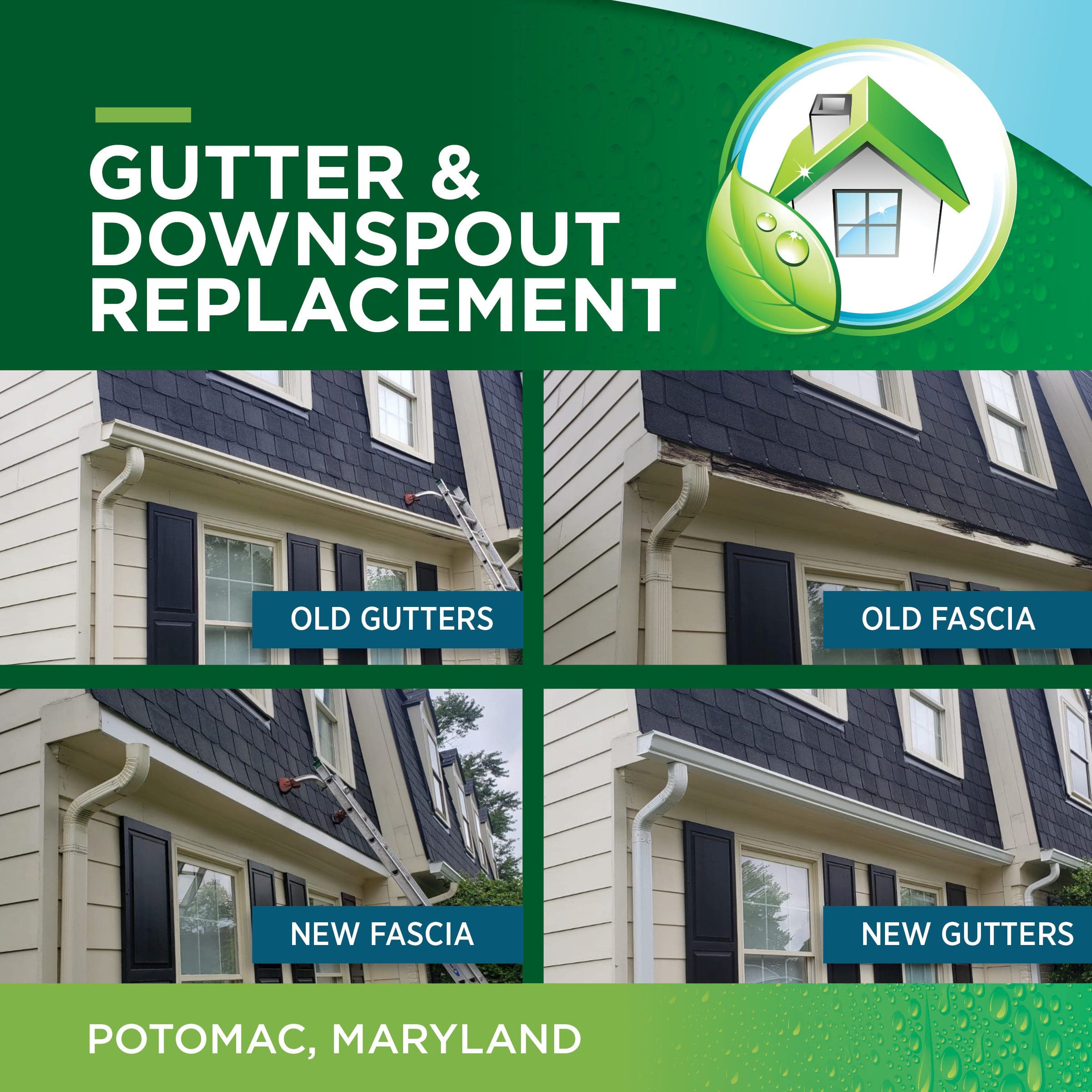 Gutter and downspout replacement in Potomac Maryland
