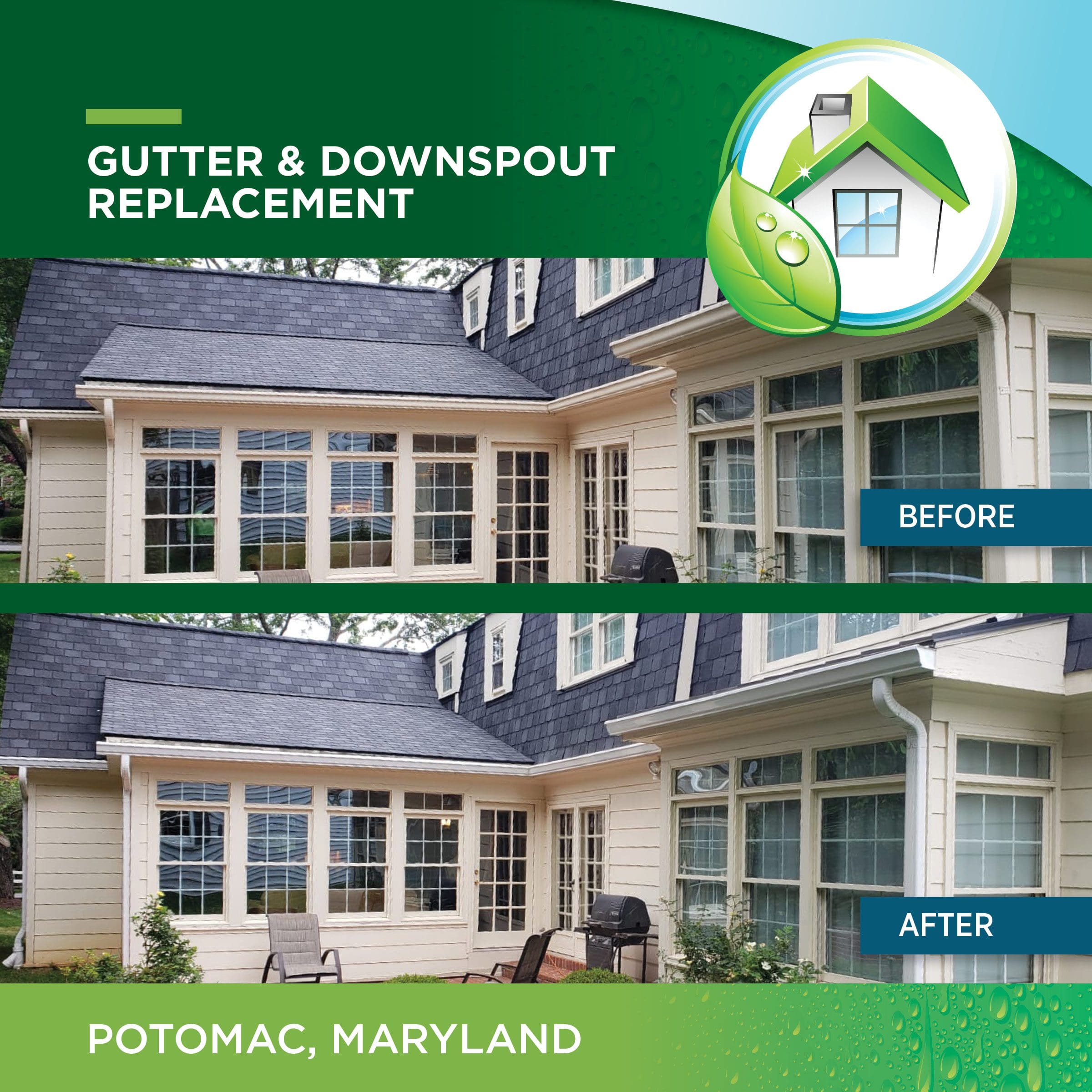 Gutter and downspout replacement in Potomac Maryland