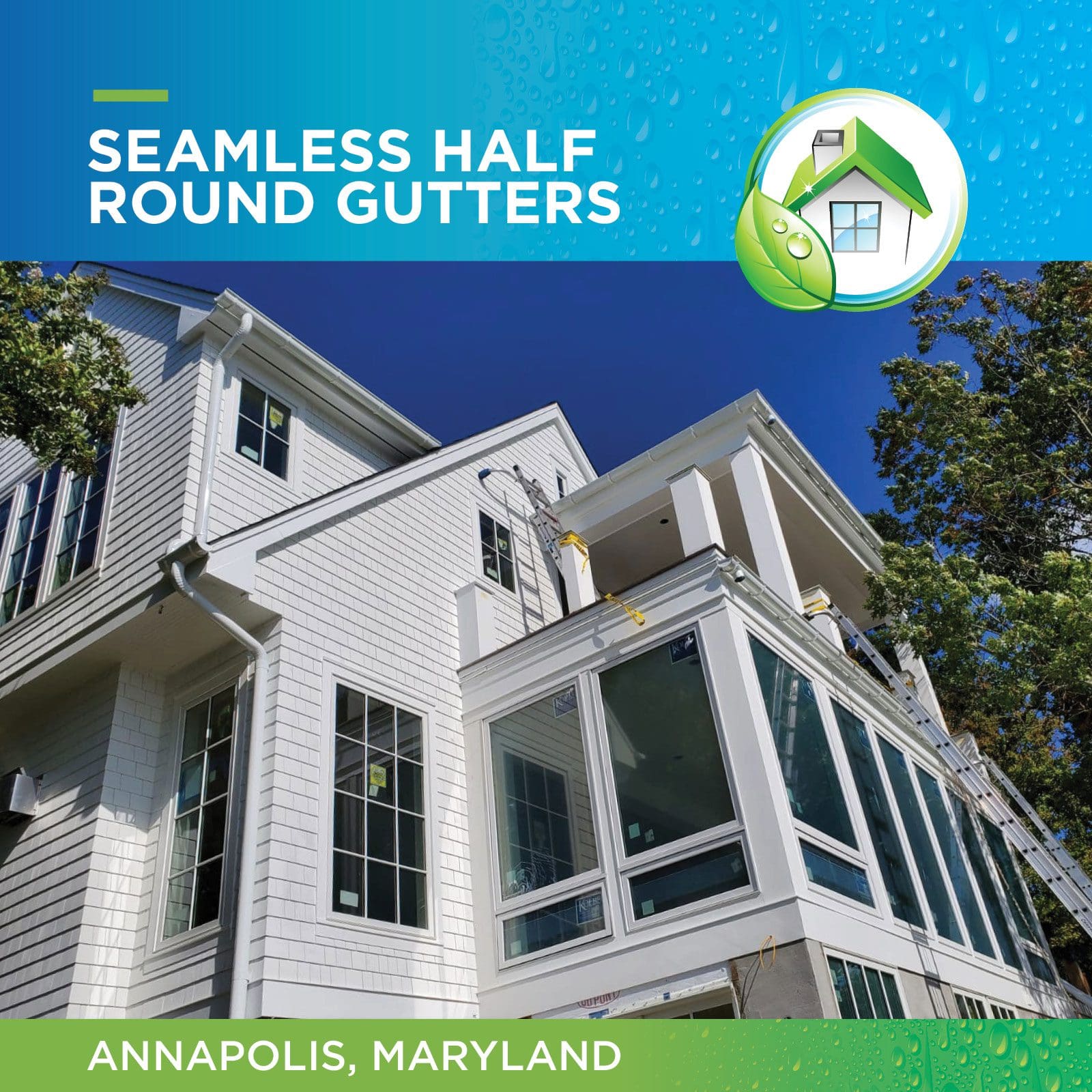 Seamless half round gutters in Annapolis Maryland