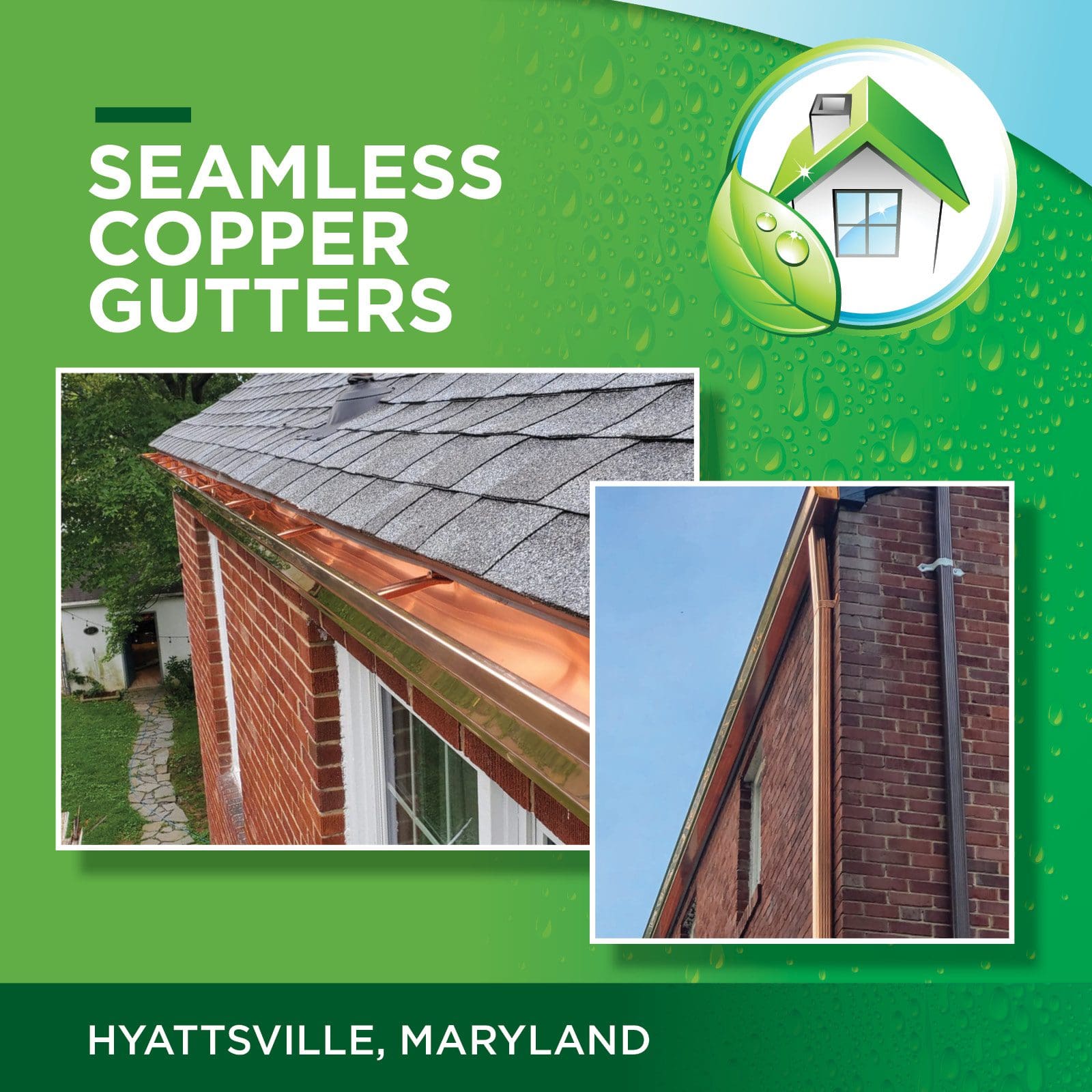 Seamless copper gutters before and after in Hyattsville MD