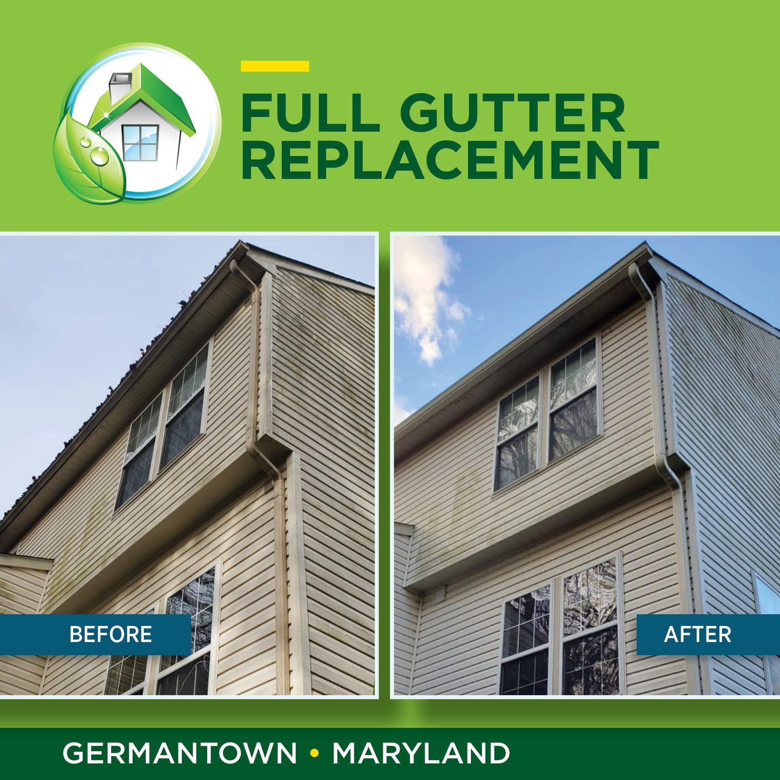 Full gutter replacement in Germantown Maryland