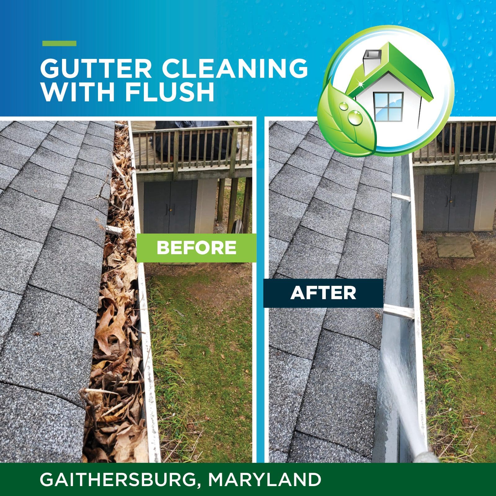 Gutter cleaning with flush in Gaithersburg maryland