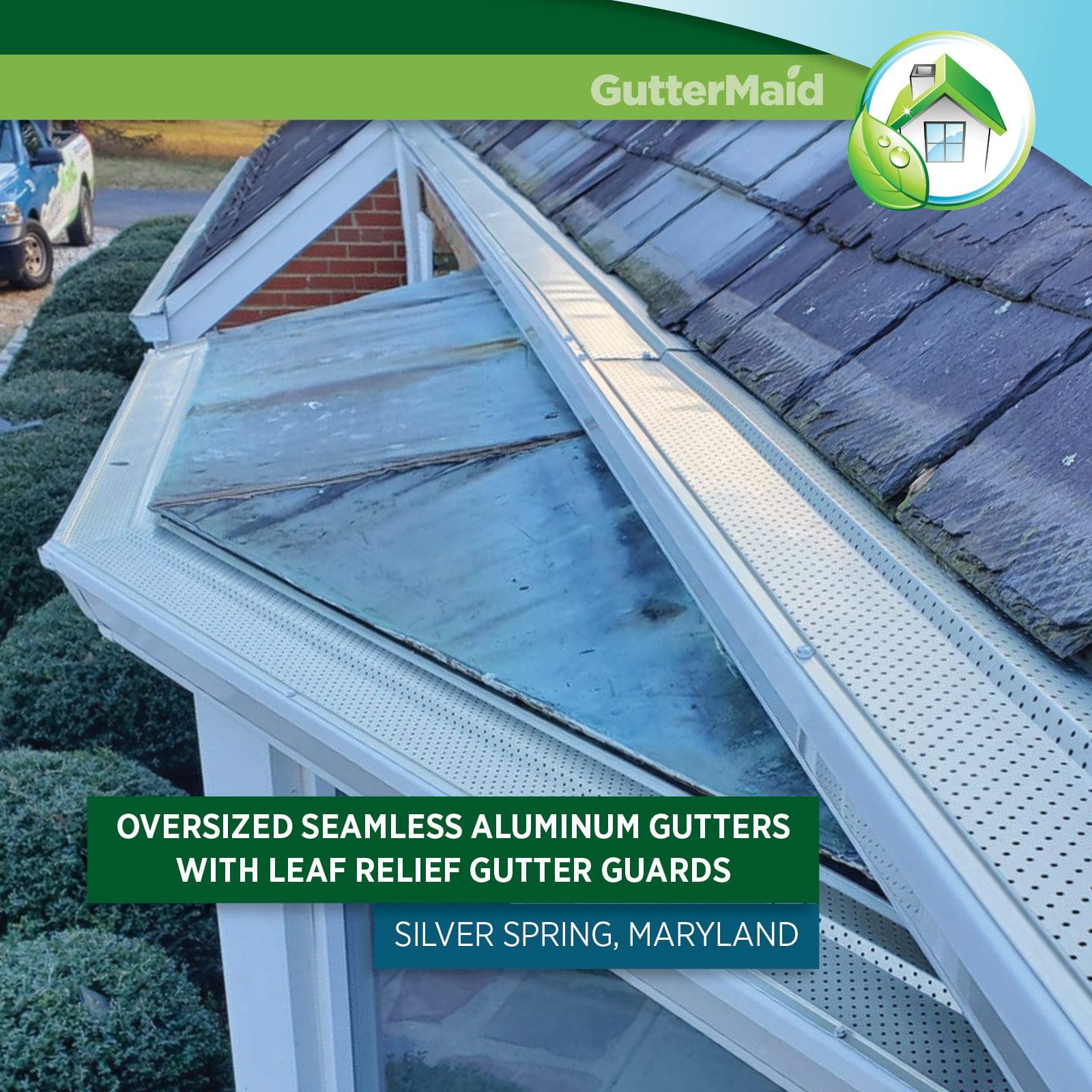 Oversize seamless aluminum gutters with leaf relief gutter guards in silver spring maryland