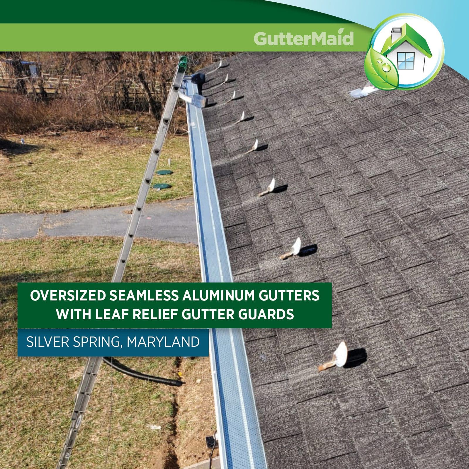 Oversize seamless aluminum gutters with leaf relief gutter guards in silver spring maryland