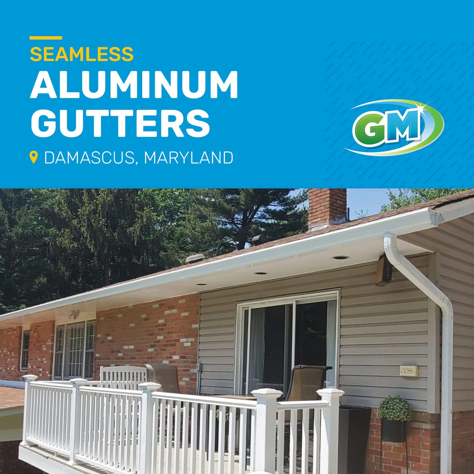 Seamless aluminum gutter installation in Damascus Maryland