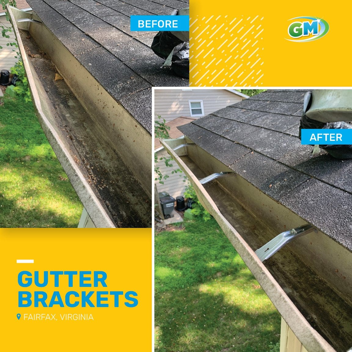 Gutter brackets installation by GutterMaid before and after pictures