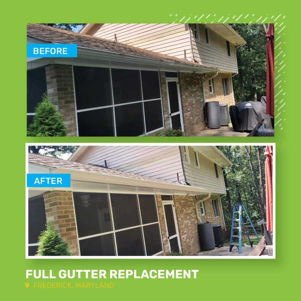Full gutter replacement in frederick maryland before and after picture