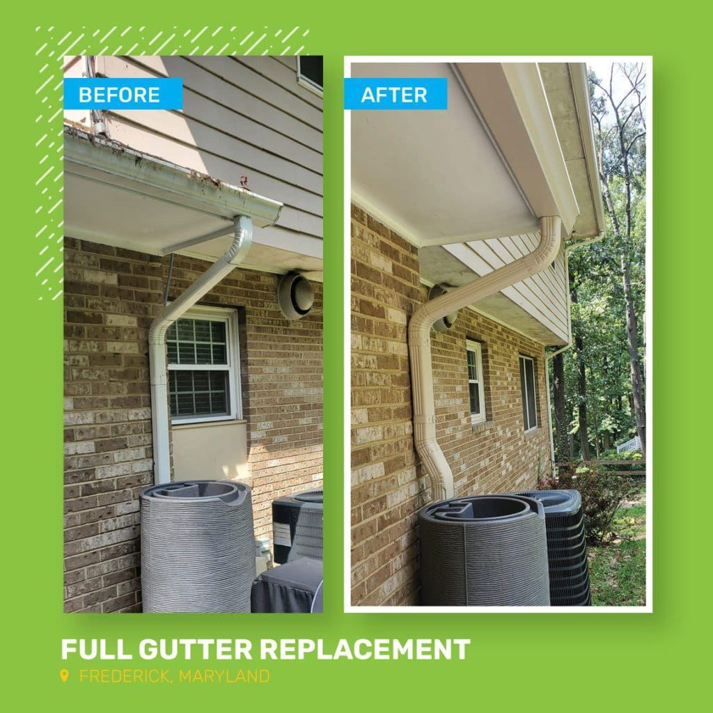 Full gutter replacement in frederick maryland before and after picture